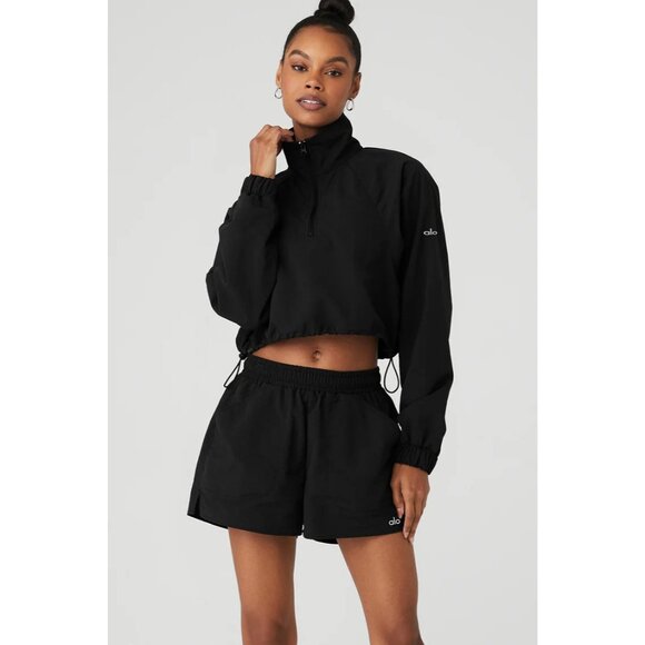 ALO Yoga Cropped 1/4 Zip Alumni Pullover in Black - Picture 2 of 6